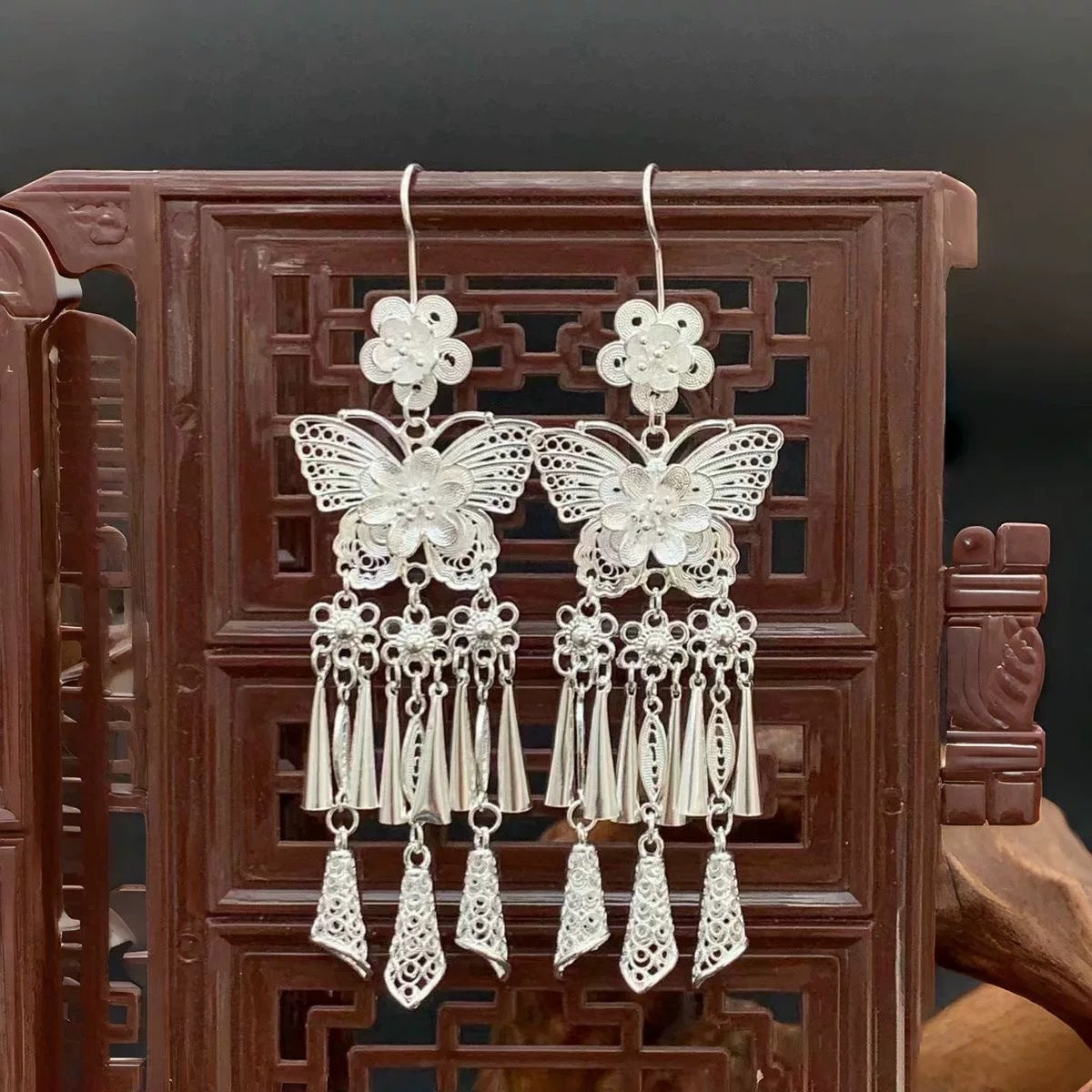 Li Ethnic Pure Silver Tribal Earrings