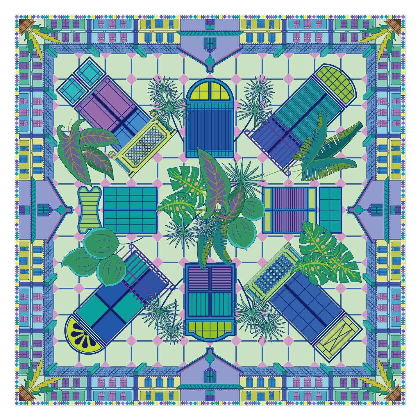 Nyonya Silk Scarf Tropical Architecture Elegance - Hainan Specialty