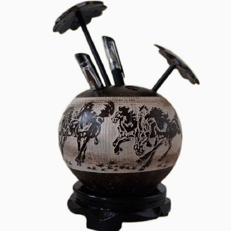 Horse Success Coconut Shell Pen Holder - Hainan Specialty
