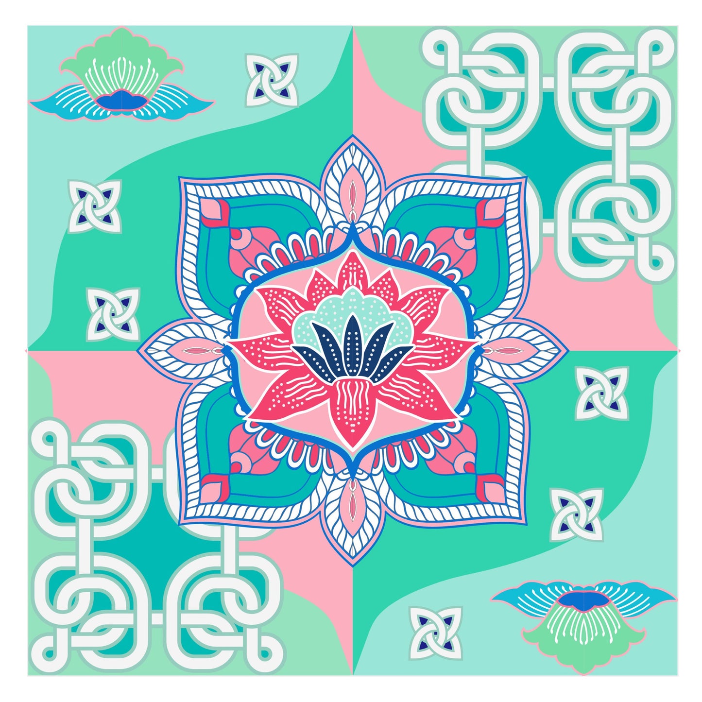 Nyonya Silk Scarf Lotus & Hibiscus Elegance - Hainan Specialty