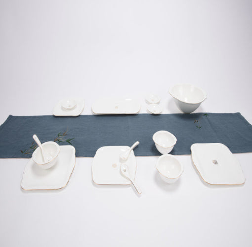 Lucky '吉' Gold-Trimmed Ceramic Tableware - Hainan Specialty
