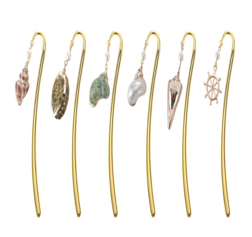 Gold Plated Seashell Bookmark & Hairpin Set - Hainan Specialty