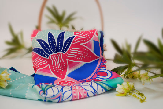 Nyonya Silk Scarf Lotus & Hibiscus Elegance - Hainan Specialty