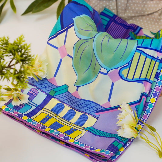 Nyonya Silk Scarf Tropical Architecture Elegance - Hainan Specialty