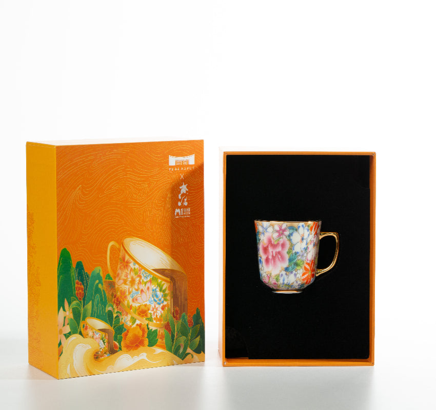 Canton Enamel Floral Gilded Coffee Cup