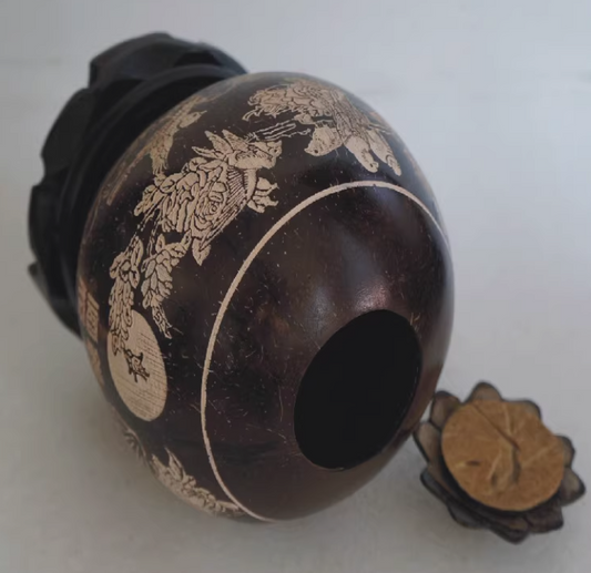 Hand-Carved Coconut Shell Storage Jar - Hainan Specialty
