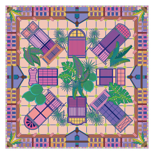 Nyonya Silk Scarf Tropical Architecture Elegance - Hainan Specialty
