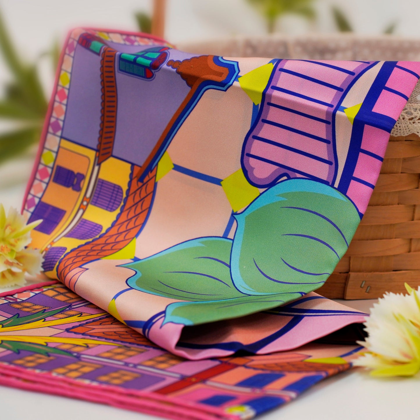 Nyonya Silk Scarf Tropical Architecture Elegance - Hainan Specialty