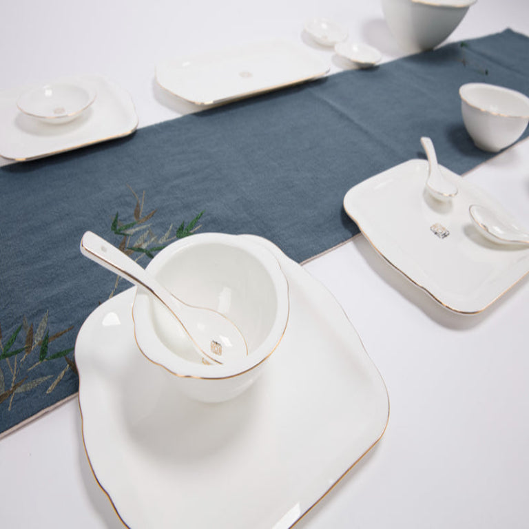 Lucky '吉' Gold-Trimmed Ceramic Tableware - Hainan Specialty