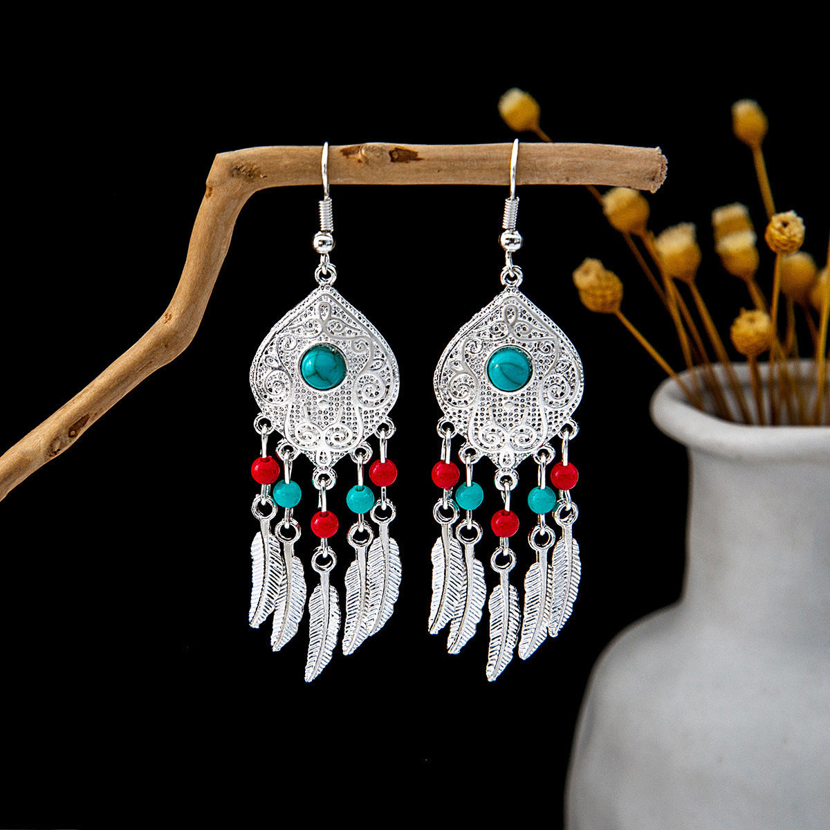 Li Ethnic Pure Silver Tribal Earrings