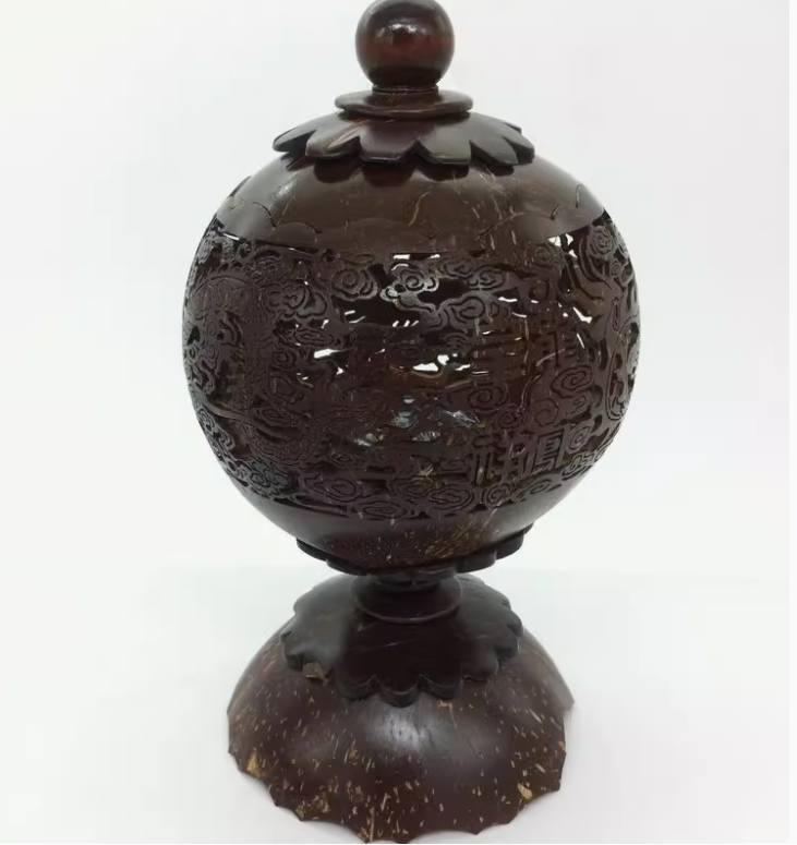 Hainan coconut carving tea storage cans, hand-carved incense burners and lamps