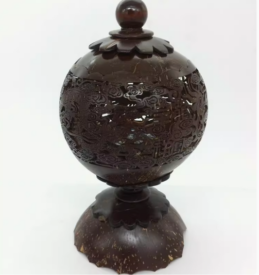 Hainan coconut carving tea storage cans, hand-carved incense burners and lamps