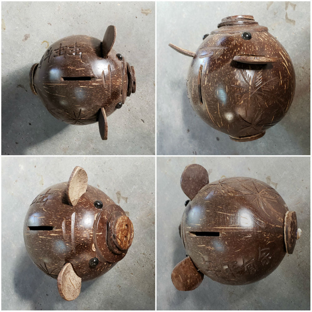 Coconut carving craft coconut shell pig piggy bank hot selling gift travel memorial home decoration