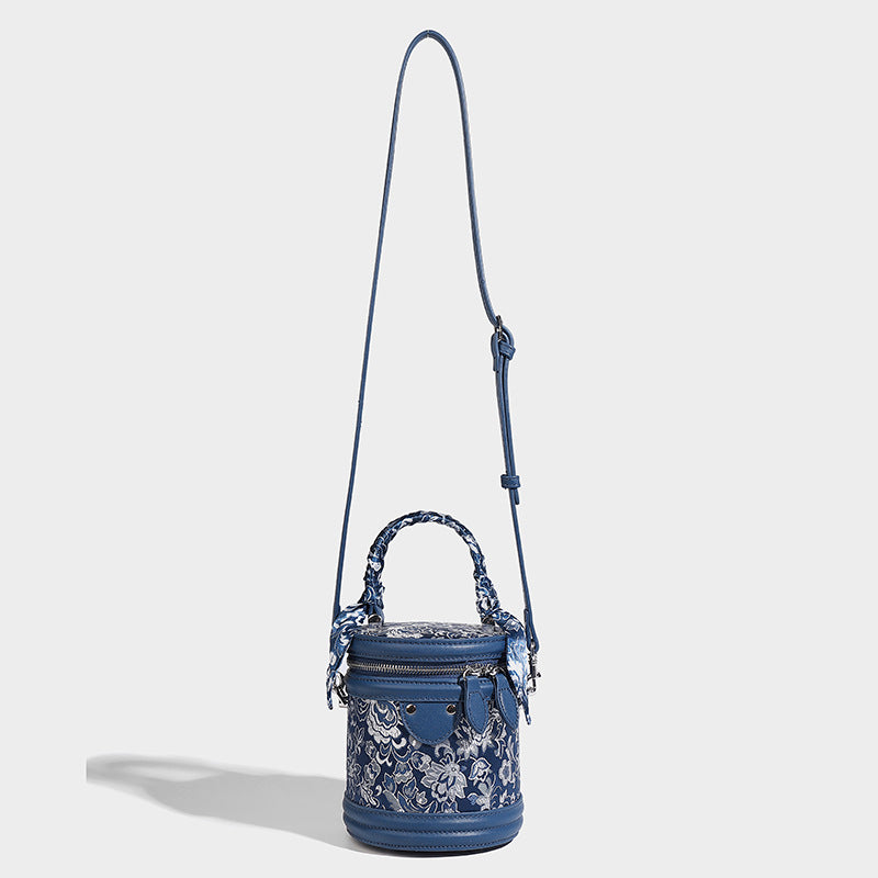 Elegant Embroidered Patchwork Cylindrical Tote Bag – Stylish, Versatile, and Perfect for Commuting as a Shoulder or Crossbody Bag