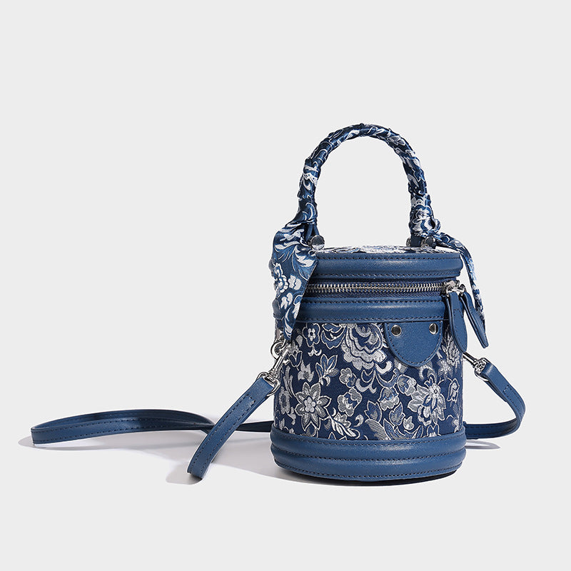 Elegant Embroidered Patchwork Cylindrical Tote Bag – Stylish, Versatile, and Perfect for Commuting as a Shoulder or Crossbody Bag